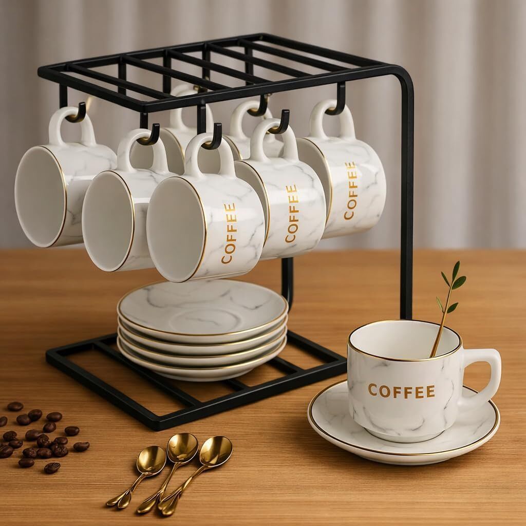 brown art shoppee Cup Kitchen Rack Iron Mug Holder Cup Stand with 6 Hooks, Coffee Mug for Countertop Iron-picture-25