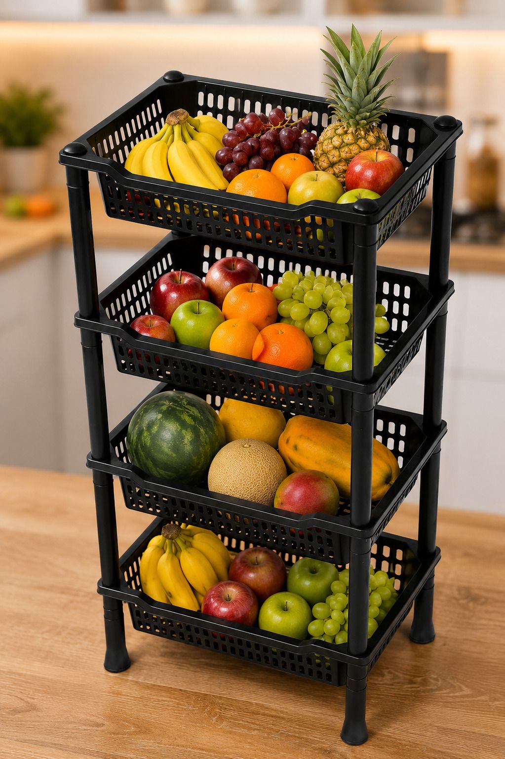 Fruits/Vegetables Kitchen Rack 4 Tier Multipurpose Plastic Storage Rack | BLACK Plastic-image-8
