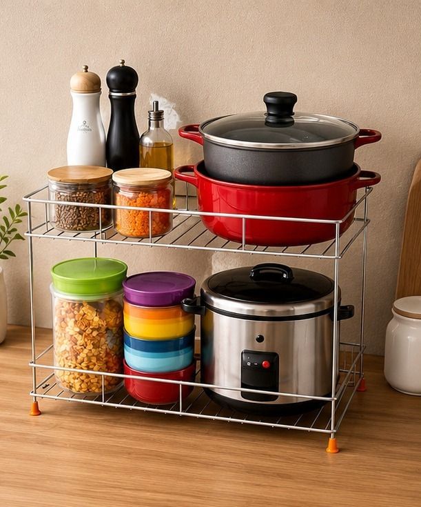 aazan enterprises Plate Kitchen Rack 2-Tier Stainless Steel Multipurpose Storage Rack Steel-picture-39