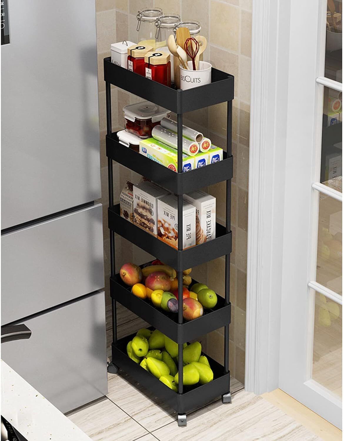 Plastic Storage Trolley Rolling Cart Movable Storage Organizer With Wheels Plastic Kitchen Trolley-image-39