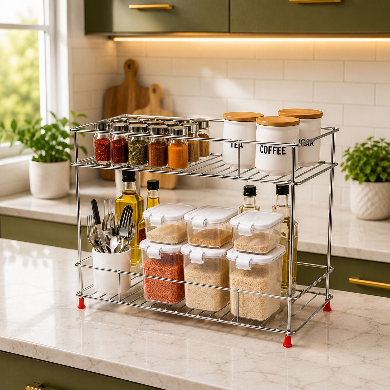 aazan enterprises Plate Kitchen Rack Space Saving 2 Tier Dish & Utensil Storage Rack Steel-picture-27