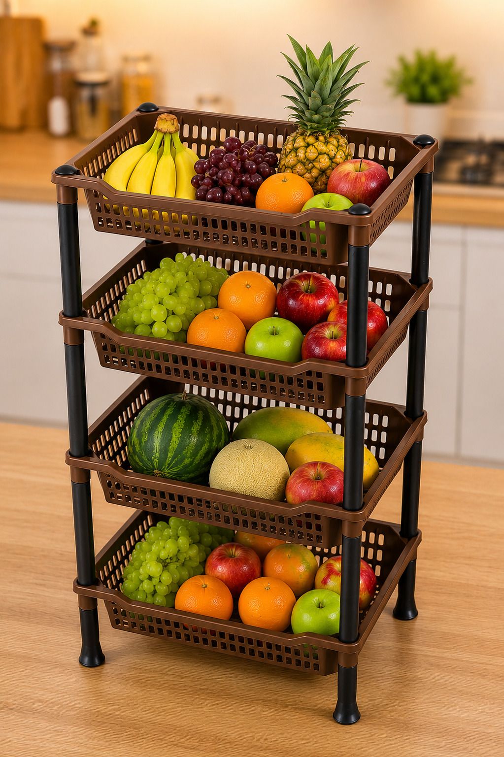 vm bond Fruits/Vegetables Kitchen Rack 4 Tier Multipurpose Plastic Storage Rack | BROWN Plastic-picture-33