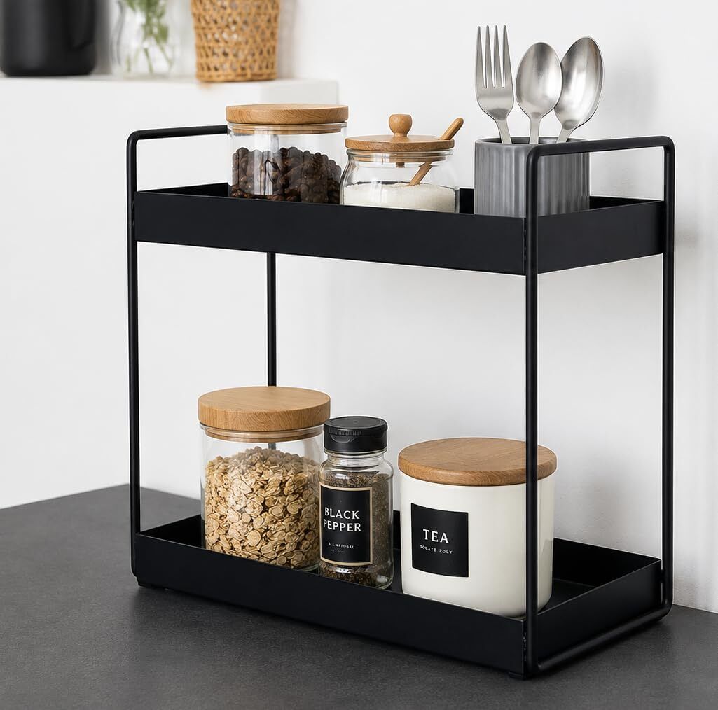 Utensil Kitchen Rack Heavy Duty 2-Tier Iron Metal Storage Stand | Multipurpose Countertop Iron-image-49