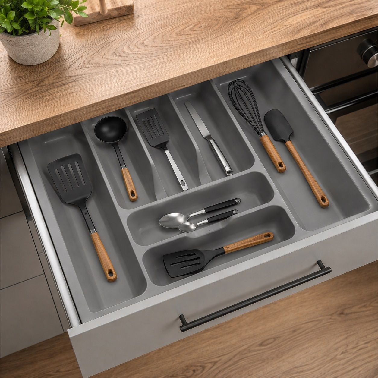 Utensil Kitchen Rack Cutlery Tray For Modular Kitchen Basket/Cutlery Tray For 22 inch (21 x 22 Inch) Plastic-image-5