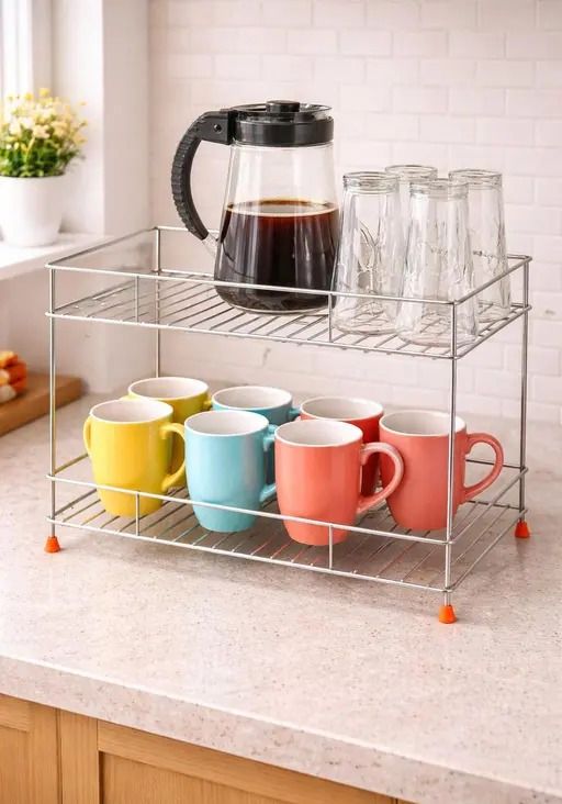 Plate Kitchen Rack 2-Tier Stainless Steel Multipurpose Storage Rack Steel-image-49
