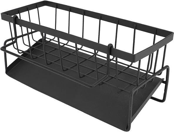 Containers Kitchen Rack Kitchen Sink Caddy Sponge Holder with Hanging Rod & Removable Dividers Black Steel-image-20