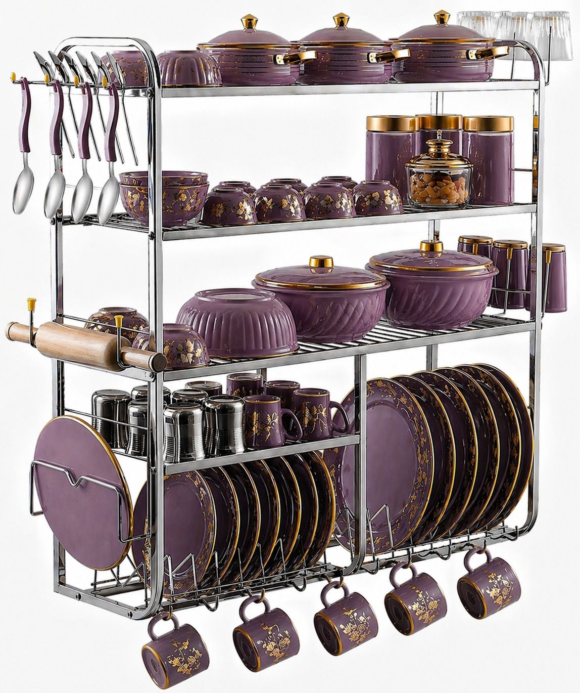 l livilon Utensil Kitchen Rack Utensil Kitchen Rack Steel Wall Mount Kitchen Dish Rack Plate Stand(31"x30") Steel-picture-27