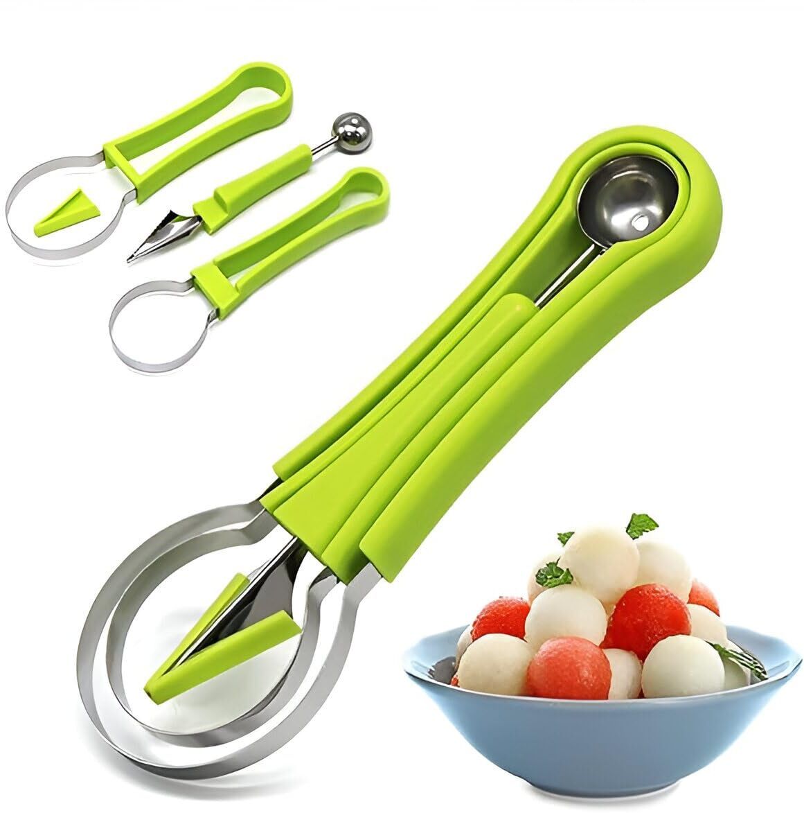 4-in-1 Premium Fruit Preparation and Presentation Tool – Scoop, Slice & Serve" Kitchen Scoop