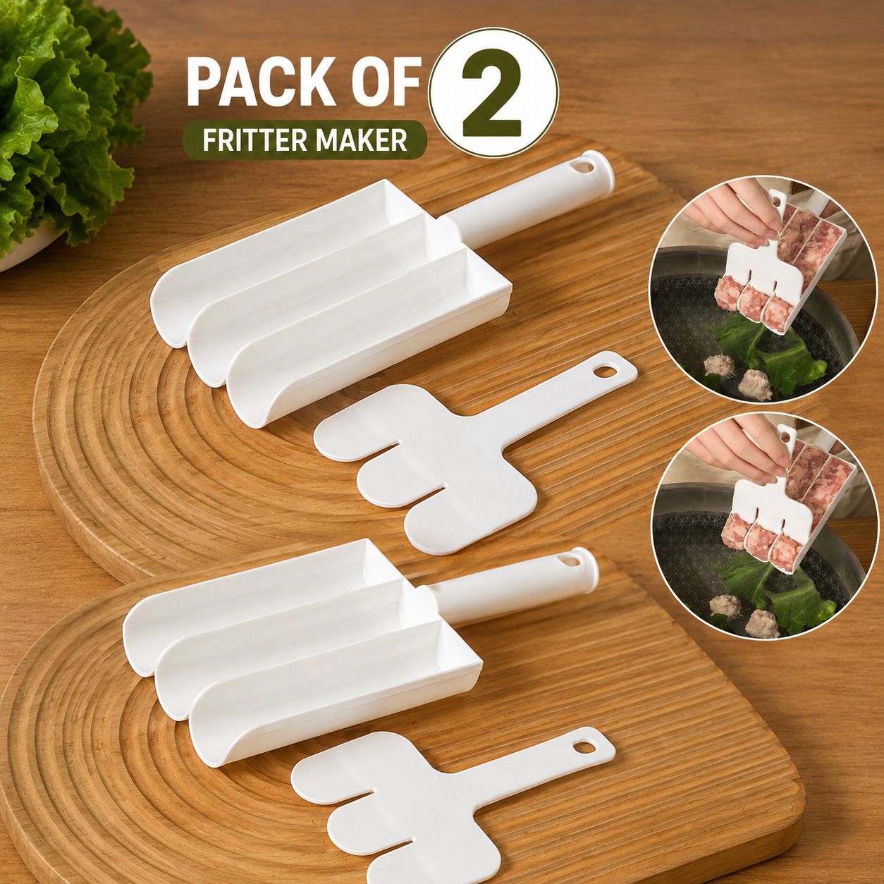 vritti Pack of 2 Fritter Pakoda Maker Dumpling Meatball Mold Kitchen Cooking Tool White Kitchen Scoop-picture-29