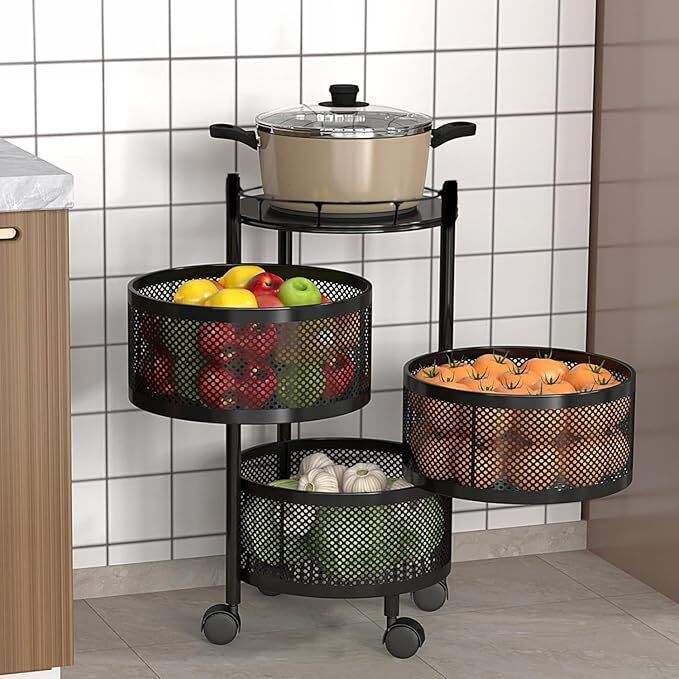 zzuni Storage Rack | 5-Layer Round Multipurpose Storage Trolley with Wheels Cast Iron Kitchen Trolley-picture-11