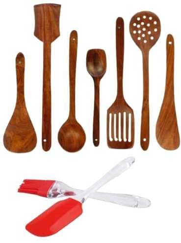 Wooden Cooking Spoon Kitchen Utensil Set Wooden, Silicone Serving Spoon Set-image-48