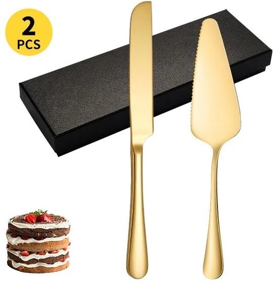 kn2 mart Pack 2 Pcs Cake Cutting Knife and Server Set Pie Spatula Kitchen Tool Set Stainless Steel Cake Server-picture-21