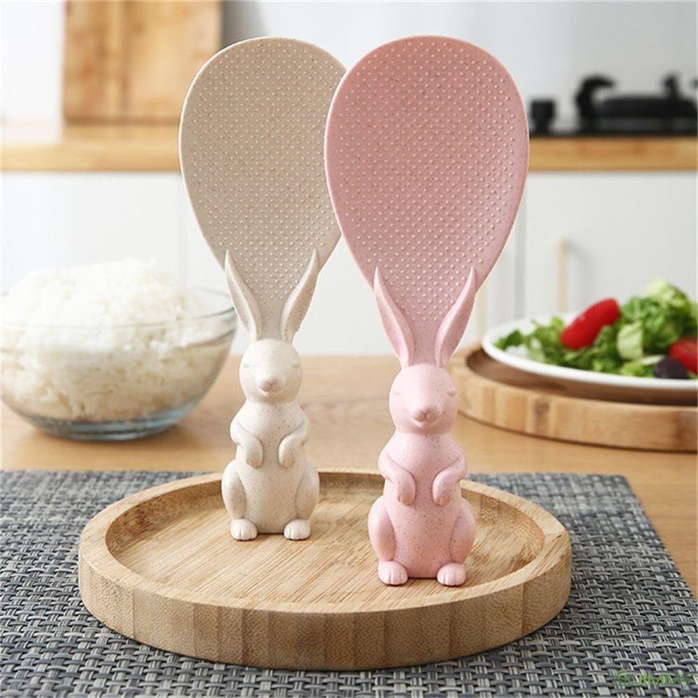 EraMonsta Rabbit Handle Rice Paddle Plastic Measuring Spoon, Salad Spoon, Serving Spoon, Table Spoon-image-4