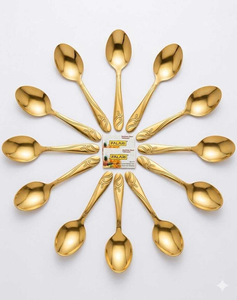 sartraders Golden spoon 12 Stainless Steel Dessert Spoon Set-picture-13
