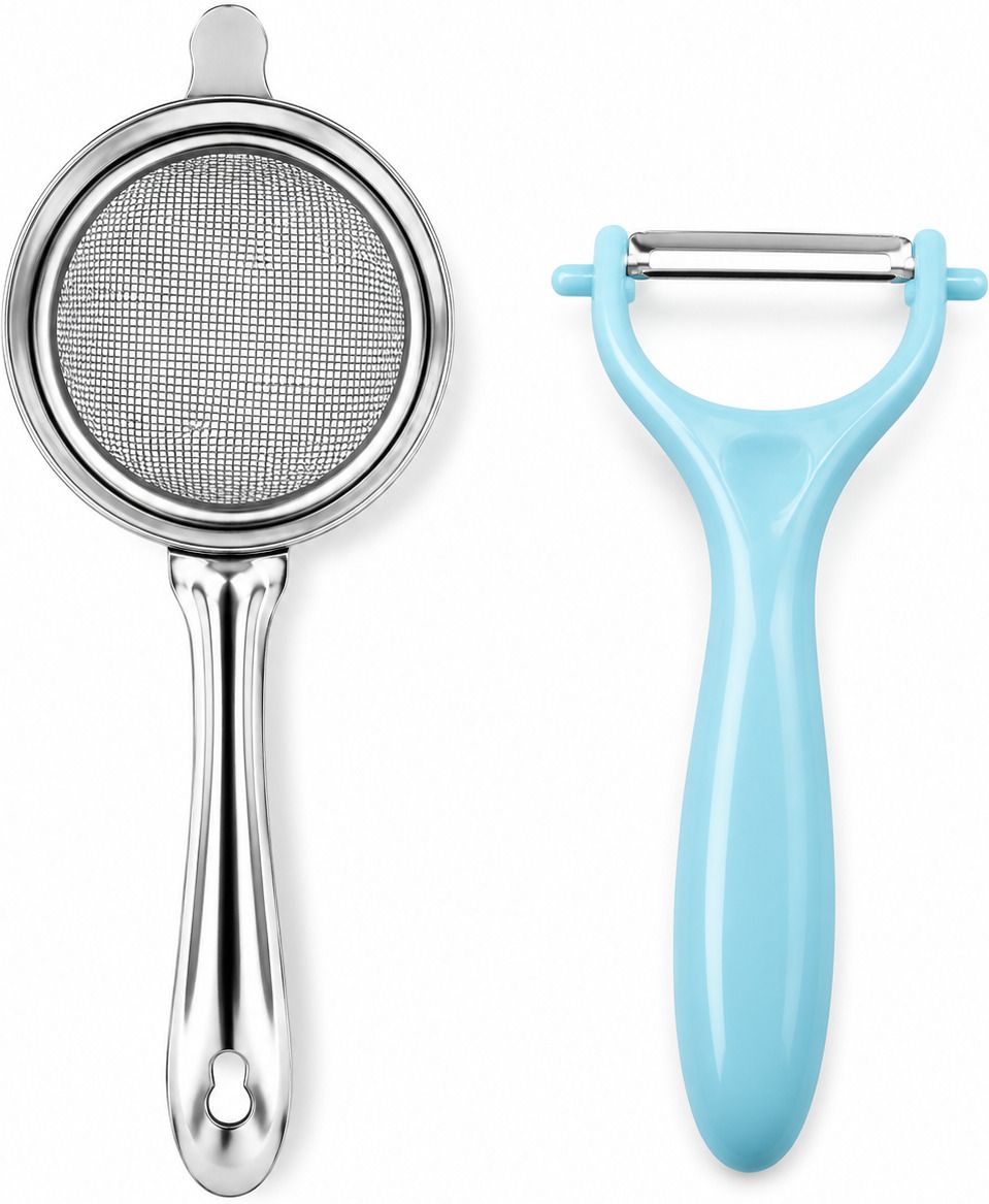 Double Mash Stainless Steal Tea Stainer 8cm + Vegetable & Fruit Peeler Combo Kitchen Tool Set-image-37
