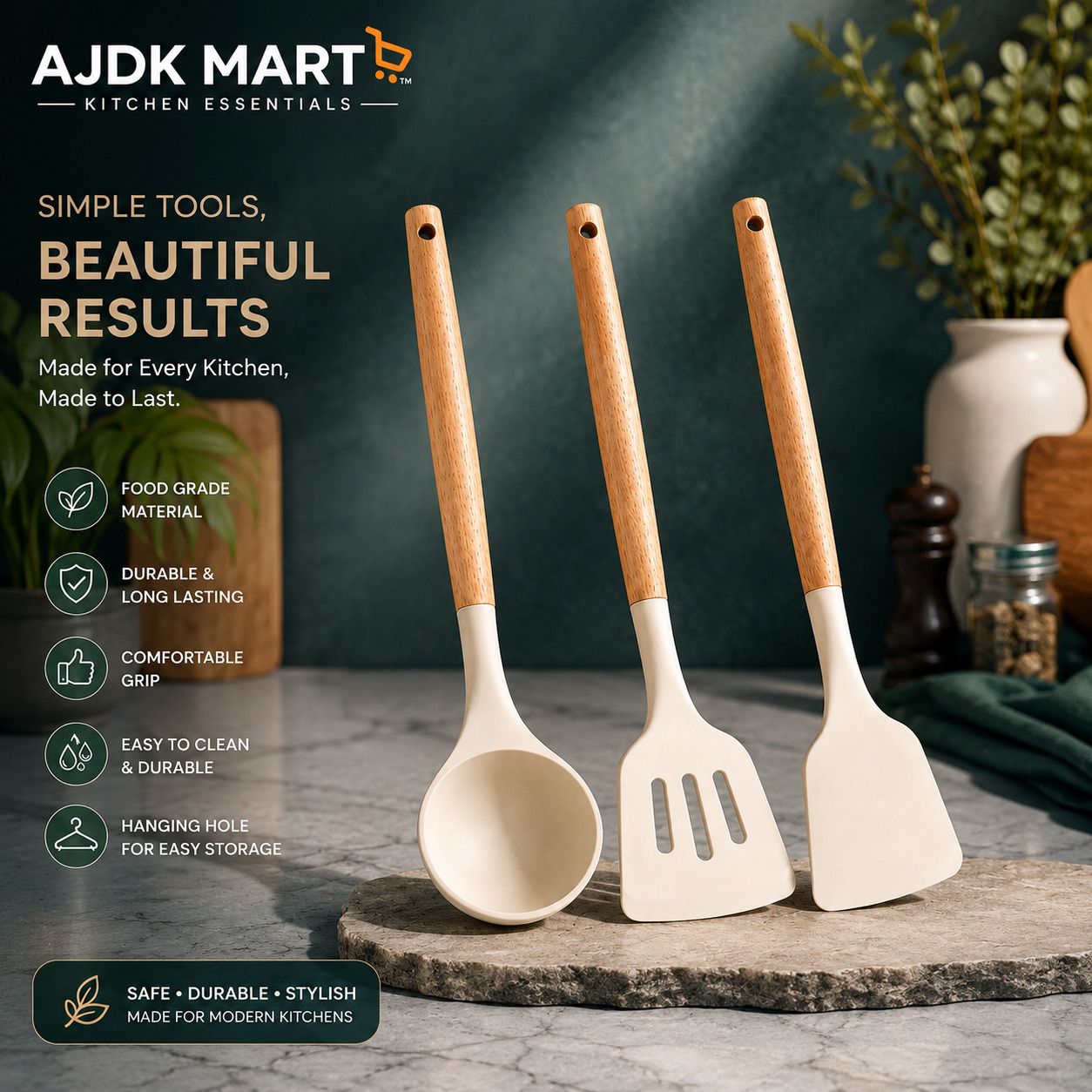 Food Grade Silicone Kitchen Tools Set Wooden Handle Spatula Ladle Turner Kitchen Tool Set-image-16