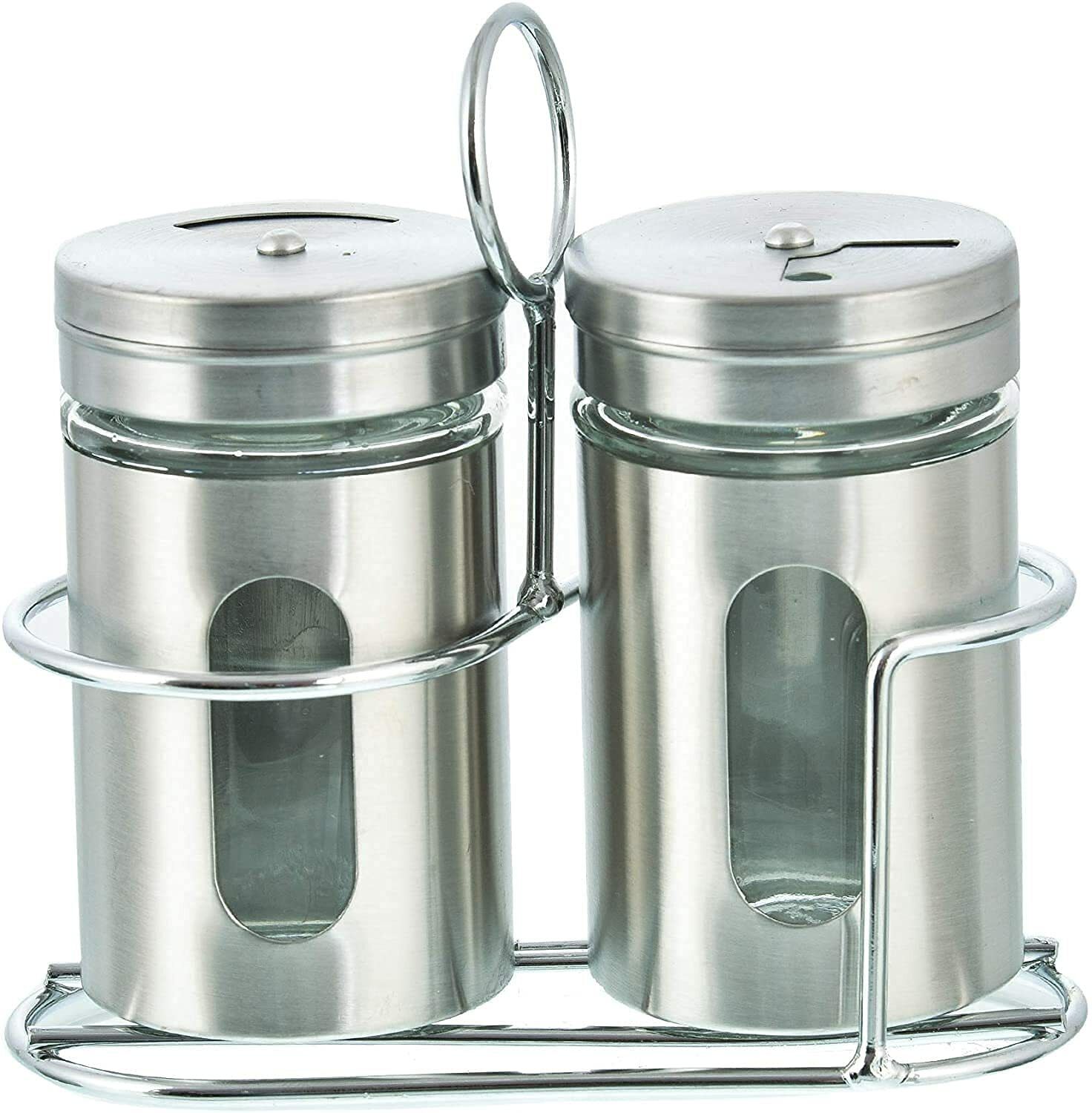 Salt & Pepper Set Glass, Stainless Steel