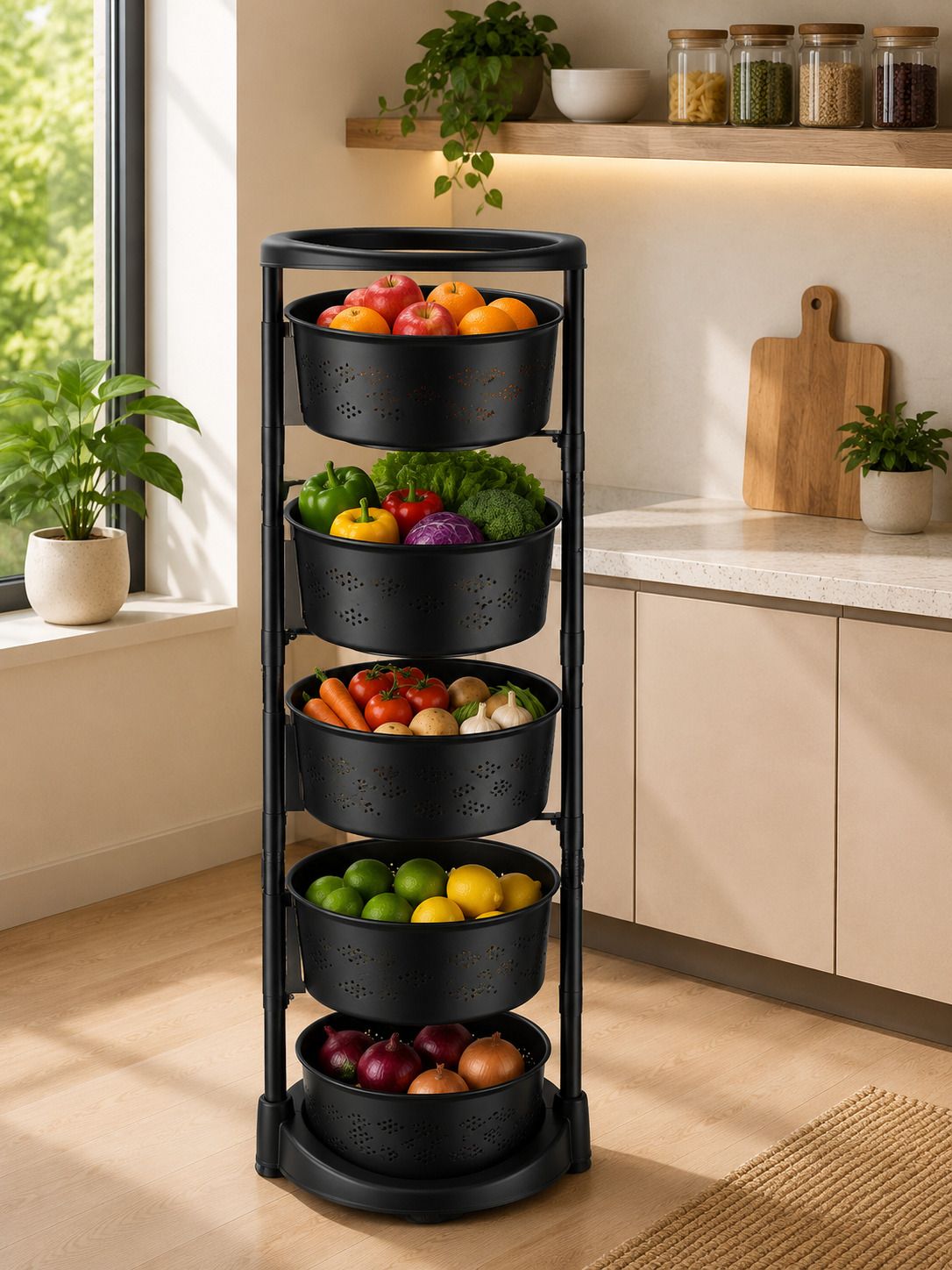 lixah 5 Tier Metal Rolling Storage Cart with Wheels Kitchen Fruit Vegetable Organizer Iron Kitchen Trolley-picture-41