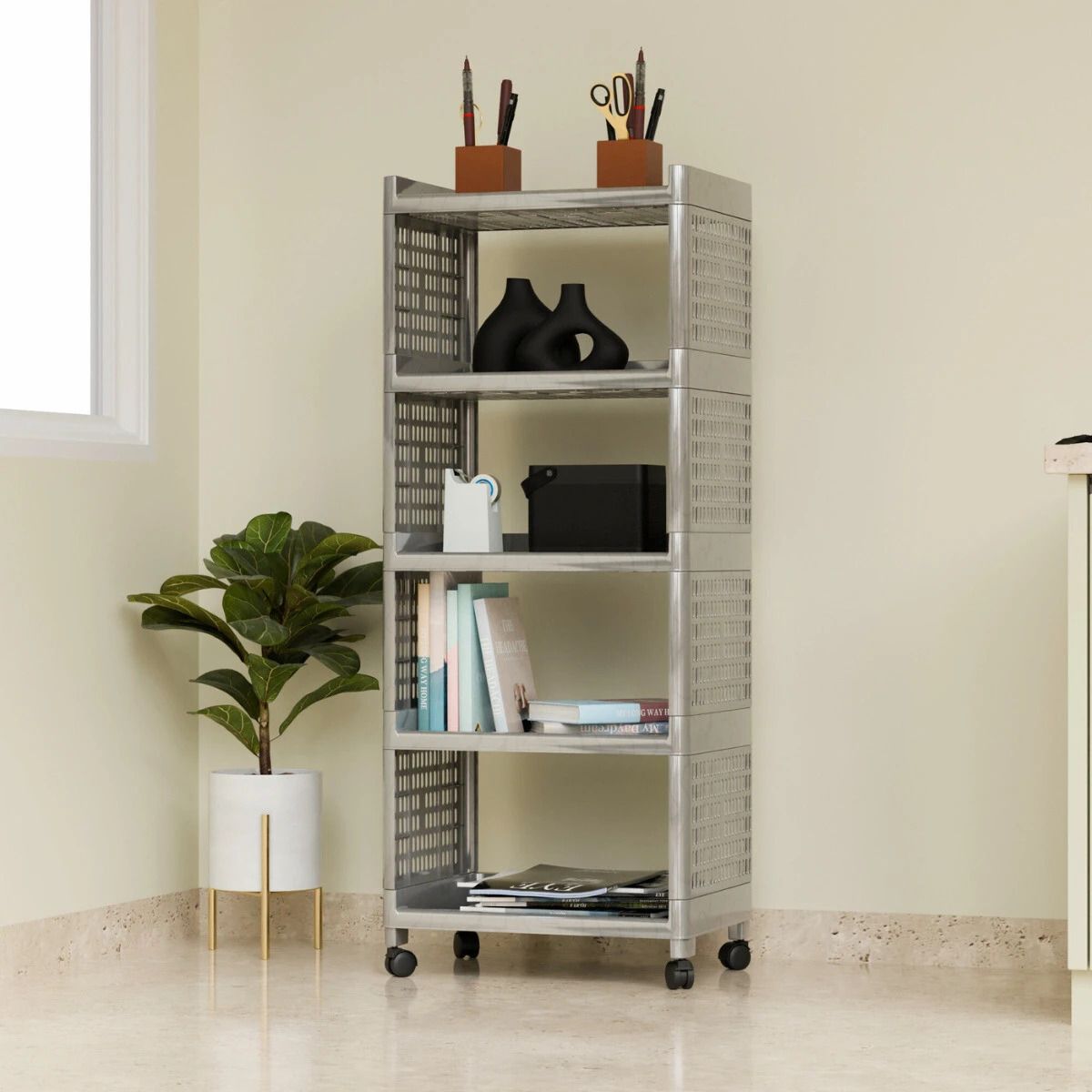 foroly 5-Tier Kitchen Storage Trolley Rack with Wheels Rolling Cart Plastic Kitchen Trolley-picture-11
