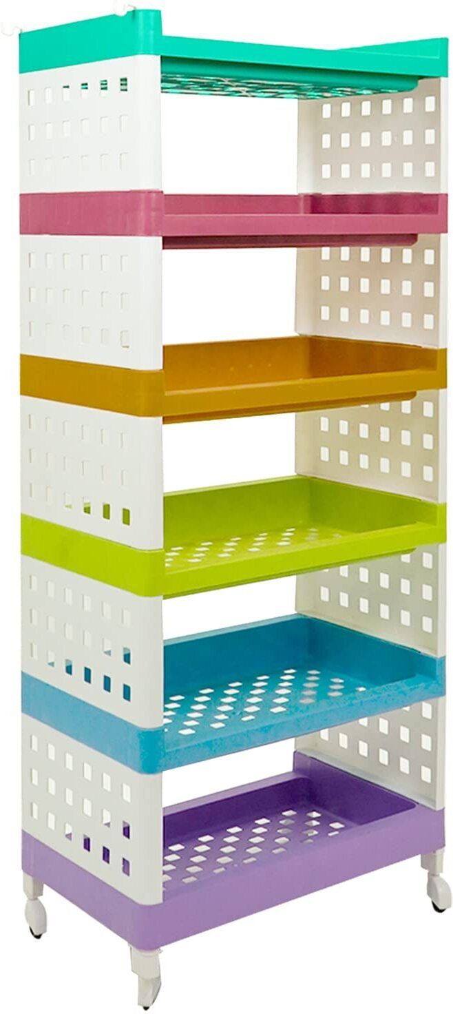 6 Layers Plastic Rolling Storage Rack | Multipurpose Storage Rack with Wheels | Plastic Kitchen Trolley-image-44