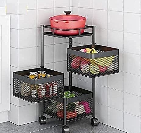 zzuni Storage Rack - Layer Square Multipurpose Storage Trolley with Wheels Cast Iron Kitchen Trolley-picture-47