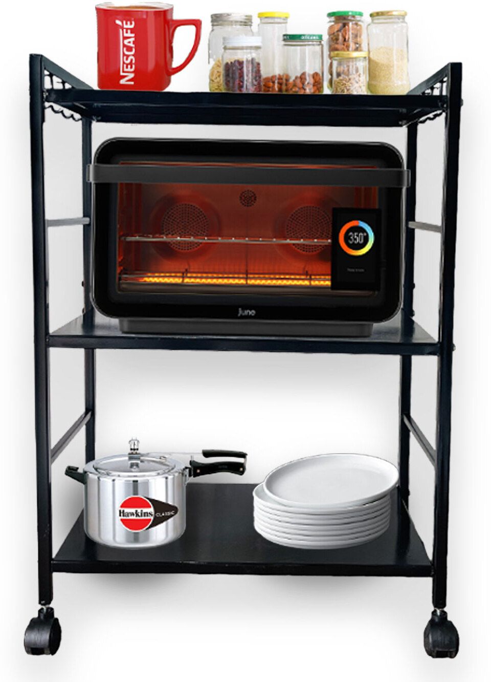 green touch 3 Tier Microwave & OTG Oven Stand Rack Holder,Kitchen Items Oven Stand Trolley Iron Kitchen Trolley-picture-14