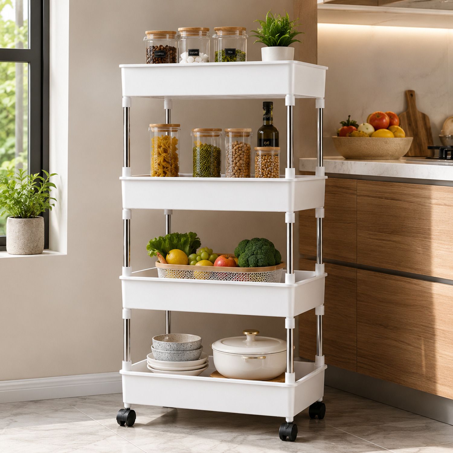 glostella 4-Tier Storage Trolley for Kitchen, Office, Bathroom & Home Plastic, Stainless Steel Kitchen Trolley-picture-33