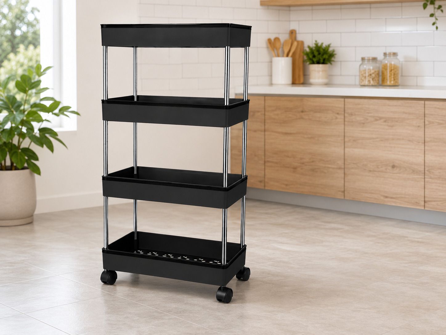sai enterprises Sai Kitchen Trolley, 4 Shelf, Black Plastic Kitchen Trolley-picture-23