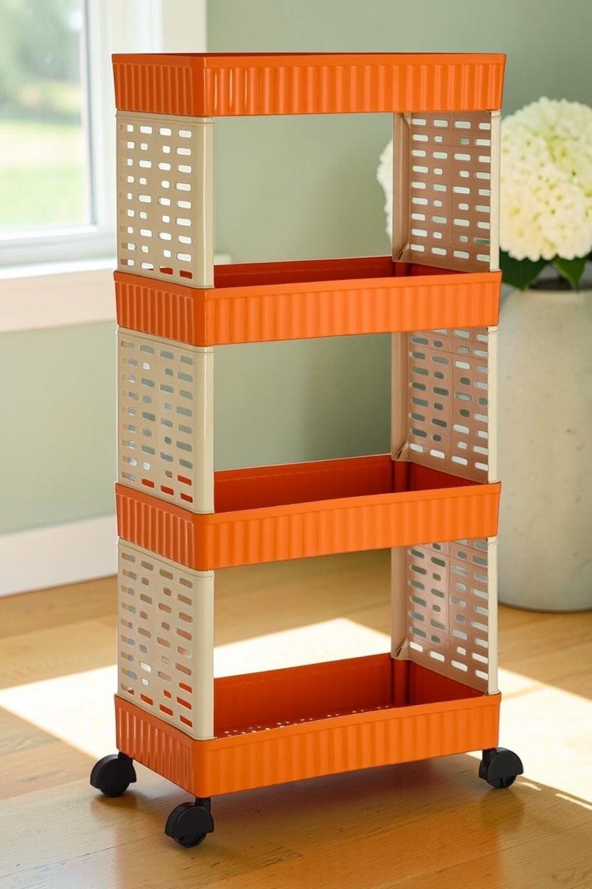 lixah 4 Tier Multipurpose Plastic Storage Rack with Wheels Kitchen Organizer Shelf Plastic Kitchen Trolley-picture-10