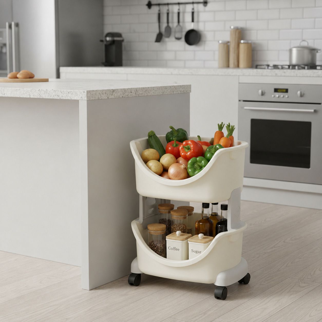 shopivaan 3 Tier Kitchen Storage Cart With Wheels | 360° Rotatable Storage Polypropylene Kitchen Trolley-picture-42