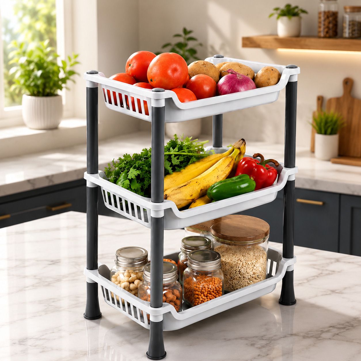 lixah 3 Tier Multipurpose Plastic Storage Rack Kitchen Organizer Vegetable Stand Plastic Kitchen Trolley-picture-21