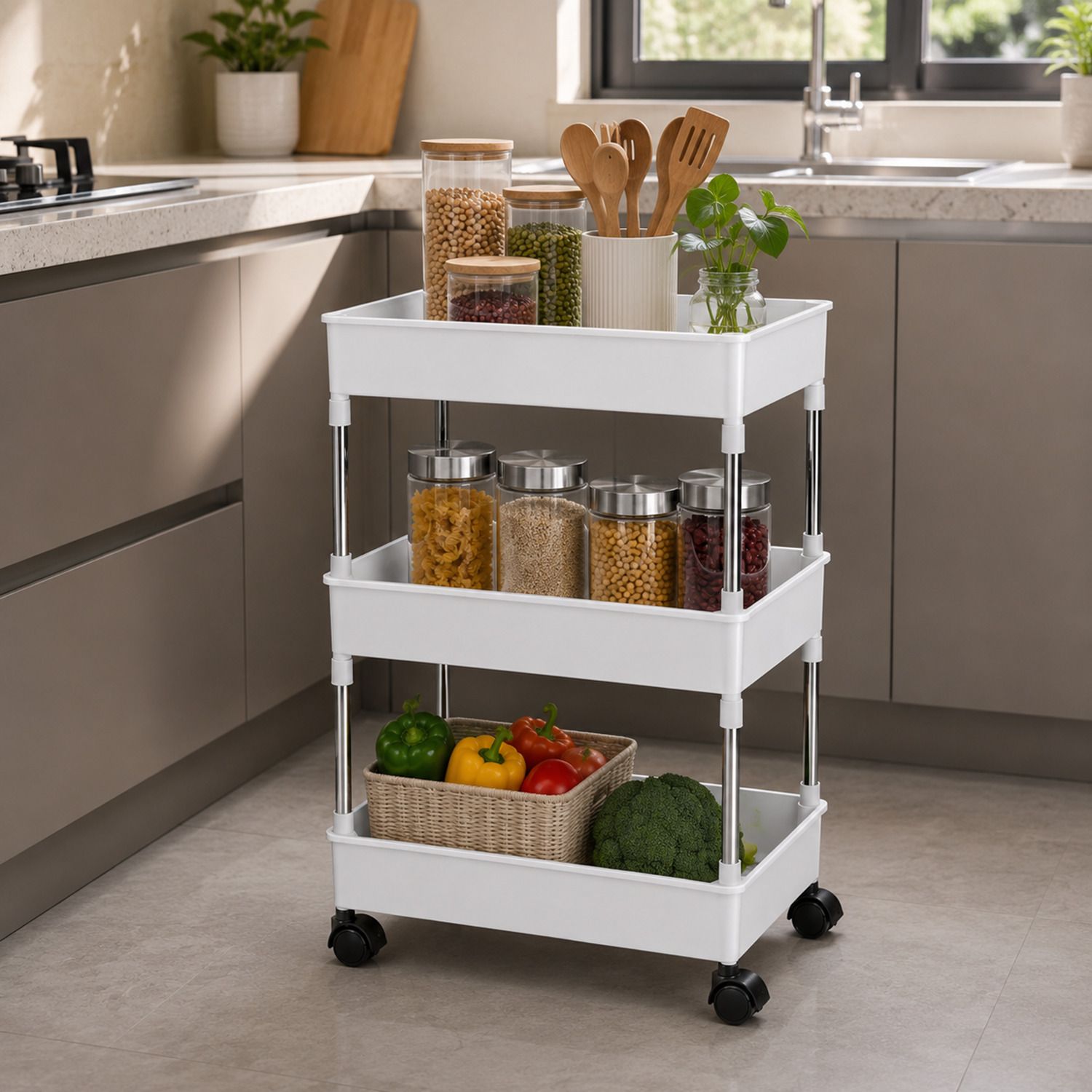 3-Tier Storage Trolley for Kitchen, Office, Bathroom & Home Plastic, Stainless Steel Kitchen Trolley-image-48