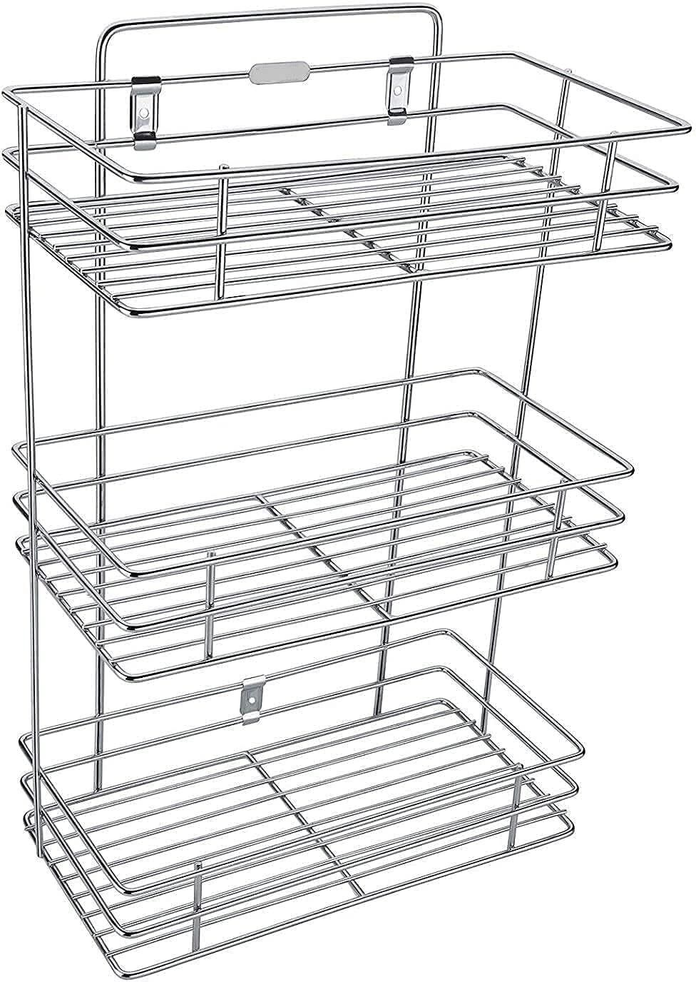 cr18 collection Containers Kitchen Rack Wall Mount Storage Organiser,for Spices and Utensils 3 Tier Stainless Steel Steel-picture-16