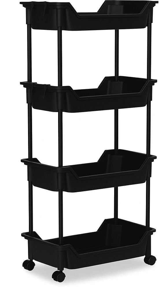 4-Tier Multipurpose Storage Trolley with Wheels Black Heavy Duty Rack for Office Plastic Kitchen Trolley-image-20