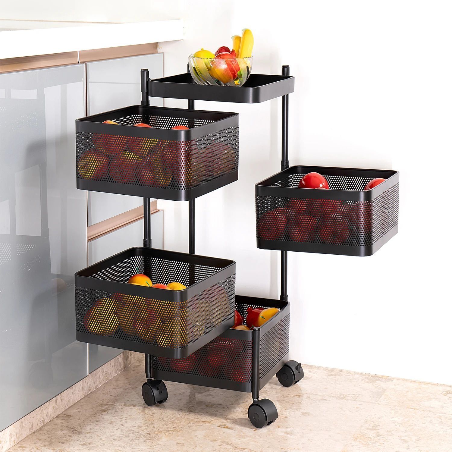 unique international 4 Layer Kitchen Trolley Storage Rack Square Design Fruits & Vegetable Basket Iron Kitchen Trolley-picture-34