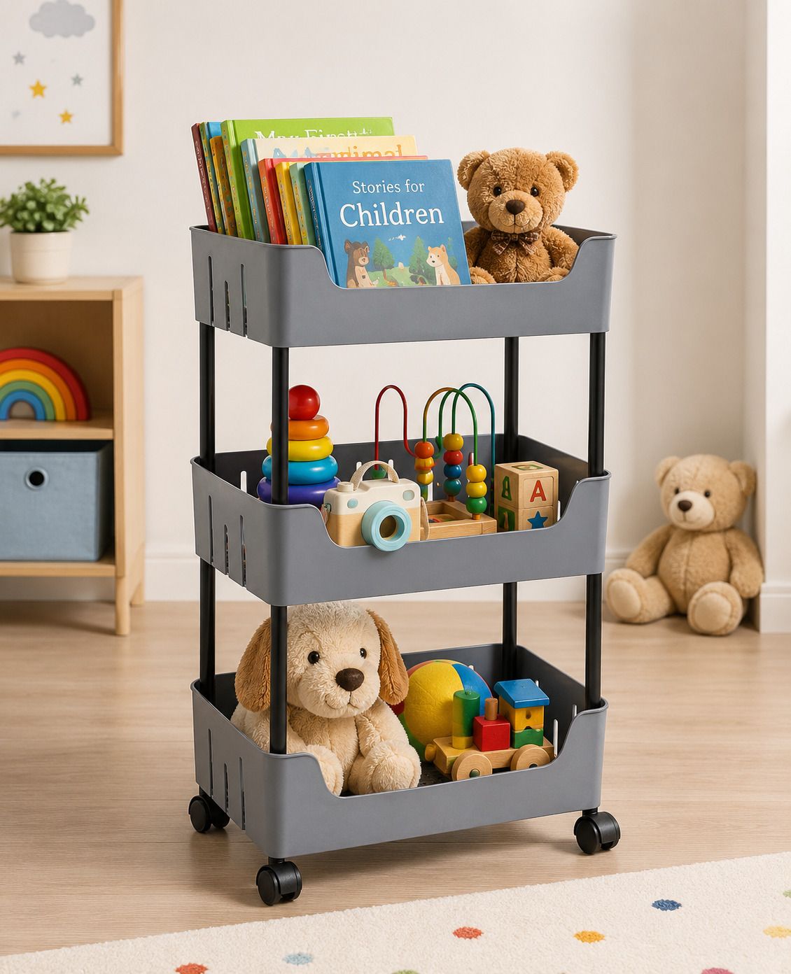 prikap 3-Tier Kitchen Storage Trolley with Wheels /BOOKSHELF/BATHROOM RACK(Grey) Plastic Kitchen Trolley-picture-25
