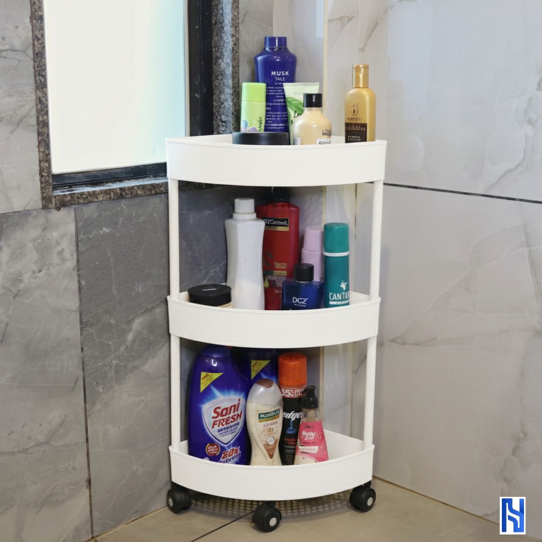 hemkej Supper White Corner Multipurpose Organizer Trolley with 360 rotating wheels Plastic Kitchen Trolley-picture-11