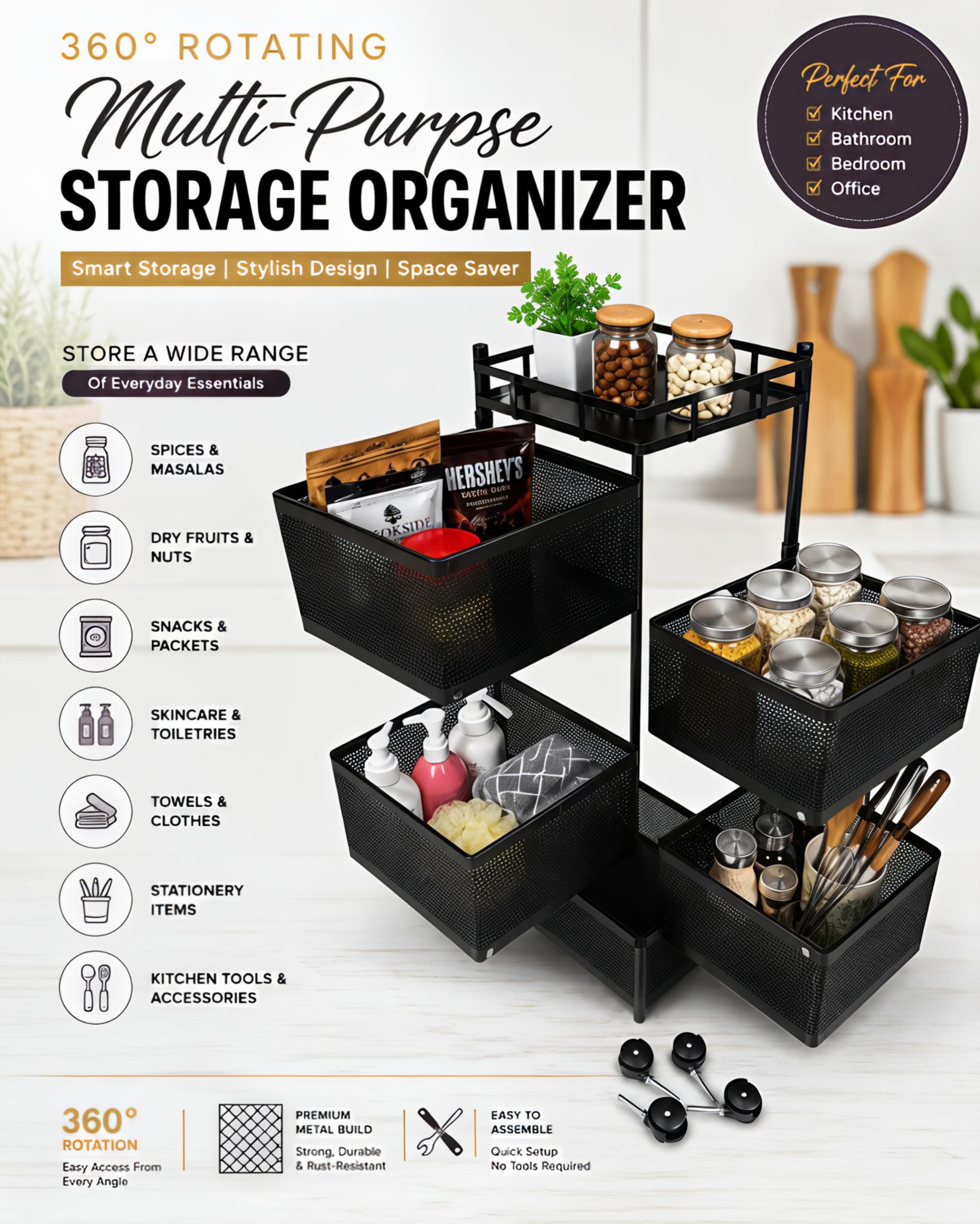 averious 5 Layer Trolly Storage Rack Fruit And Vegetable Basket Iron Kitchen Trolley-picture-30