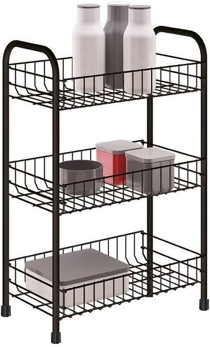 Utensil Kitchen Rack 3-Tier Spice Rack Organizer Counter for Bathroom Kitchen Foldable ( Black ) Steel-image-47
