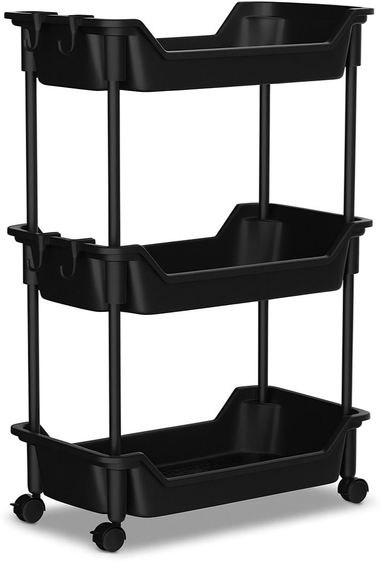 dm plus 3-Tier Multipurpose Storage Trolley with Wheels Black Heavy Duty Rack for Office Plastic Kitchen Trolley-picture-19
