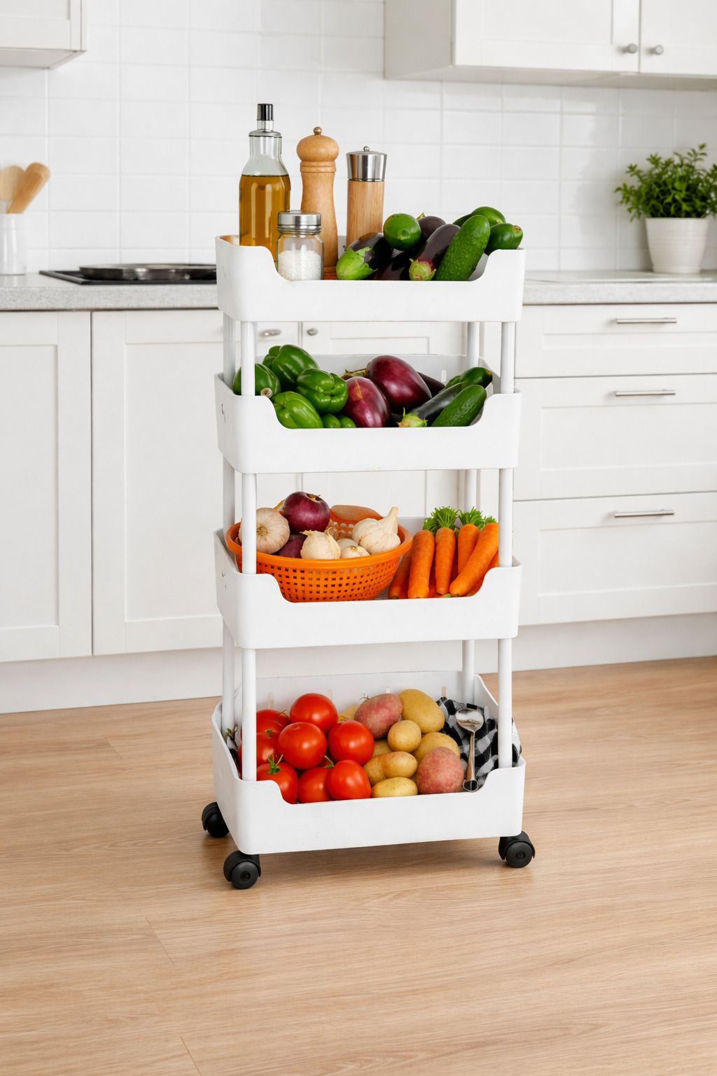prikap 4-TIER KITCHEN STORAGE TROLLEY /MULTIPURPOSE TROLLEY/BOOK SHELF-WHITE Plastic Kitchen Trolley-picture-28