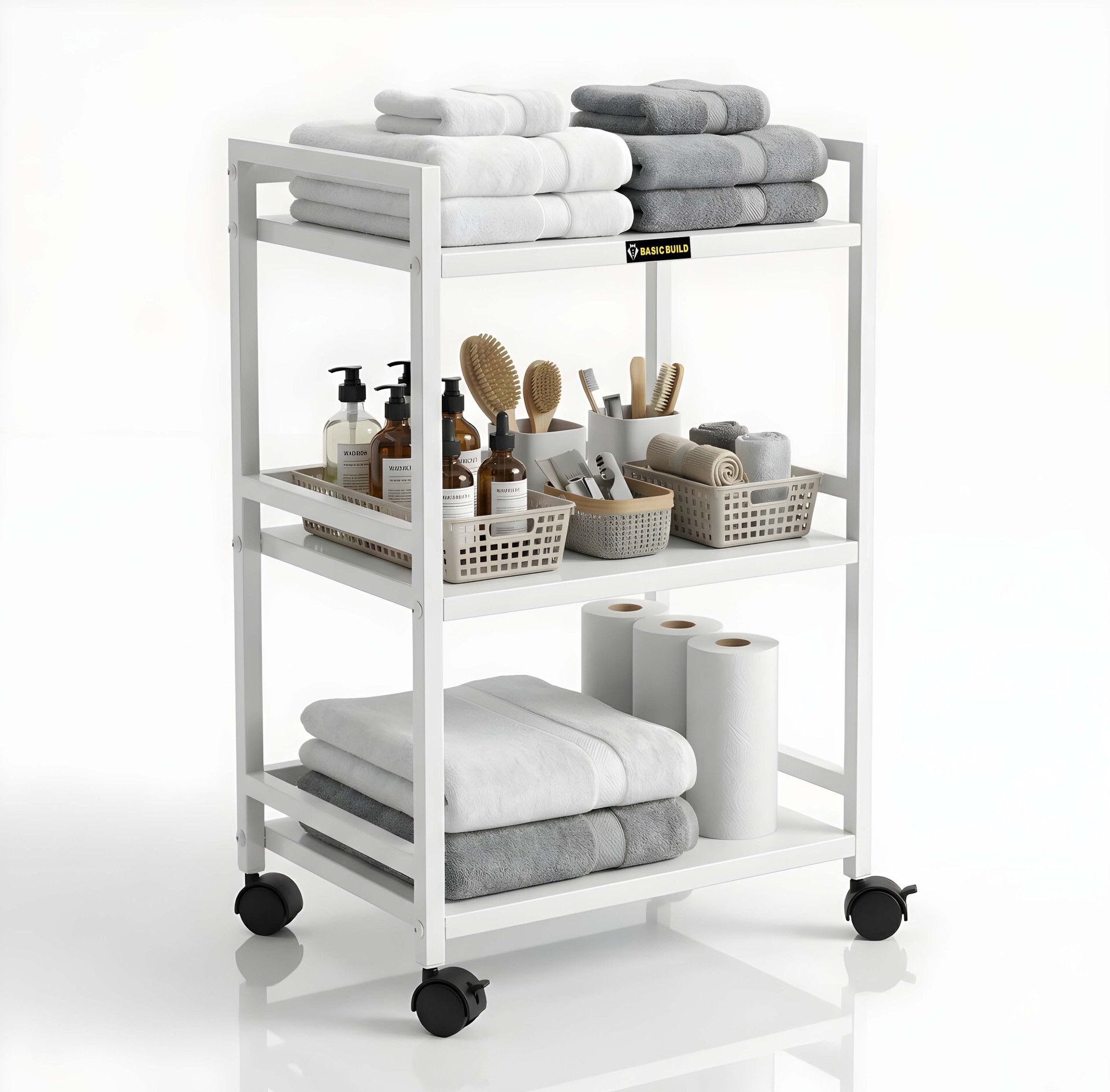 basic builds UrbanRoll 3 Tier Utility Trolley – White Cast Iron Kitchen Trolley-picture-26