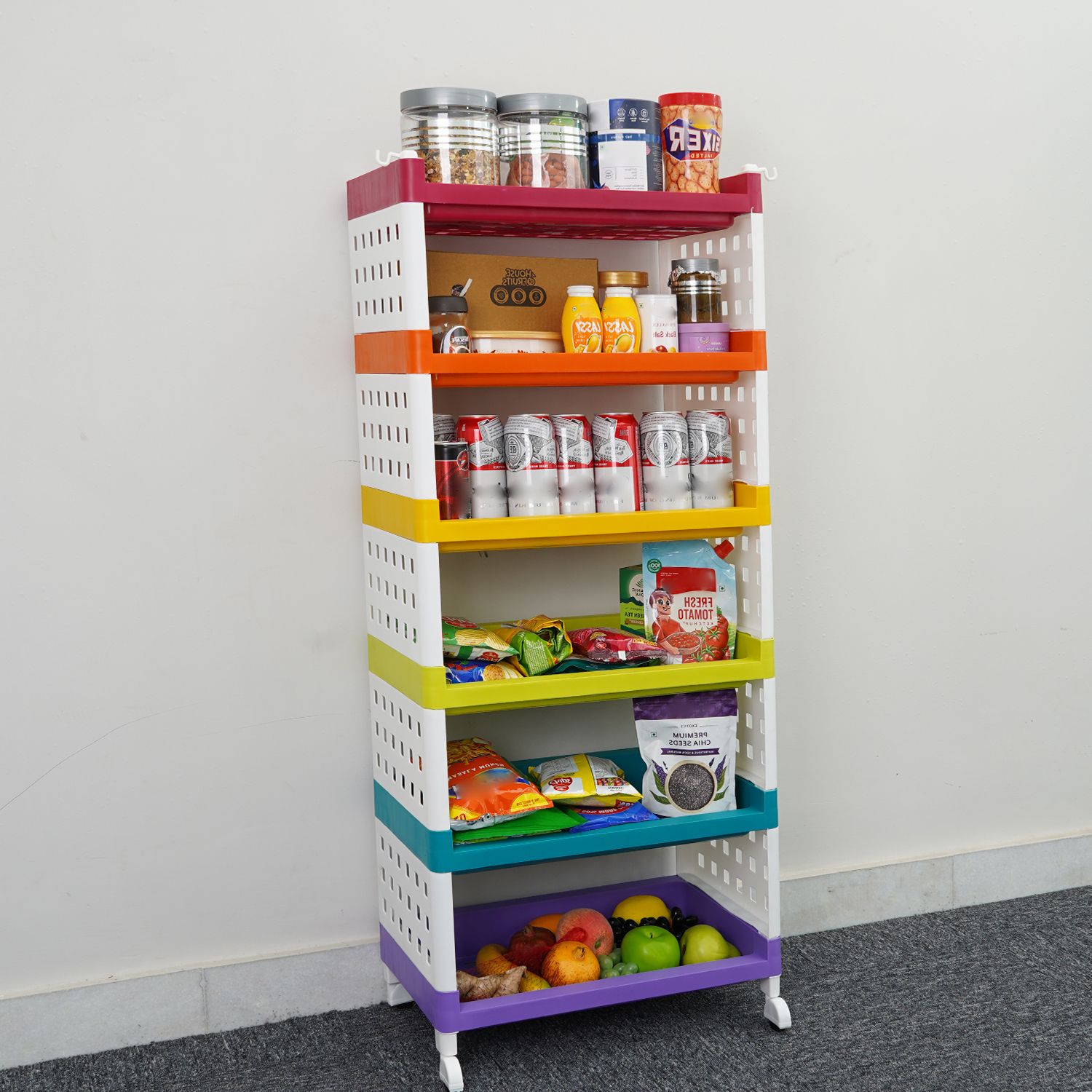 6-Tier Multipurpose Storage Shelf Rack with Wheels | Storage Organizer Cart Plastic Kitchen Trolley-image-14