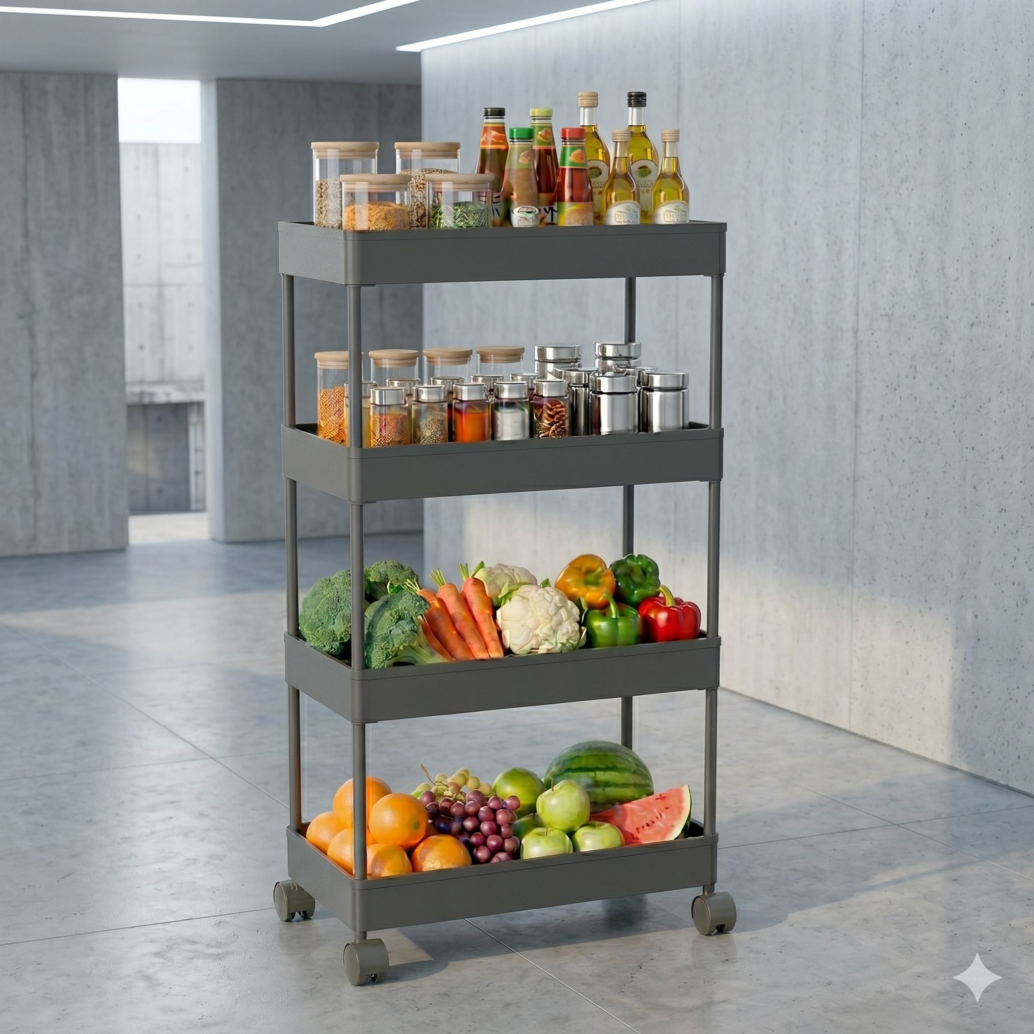 nutriverse 4 Tier Kitchen Storage Trolley with Wheels Multi Purpose Rack Steel Kitchen Trolley-picture-16