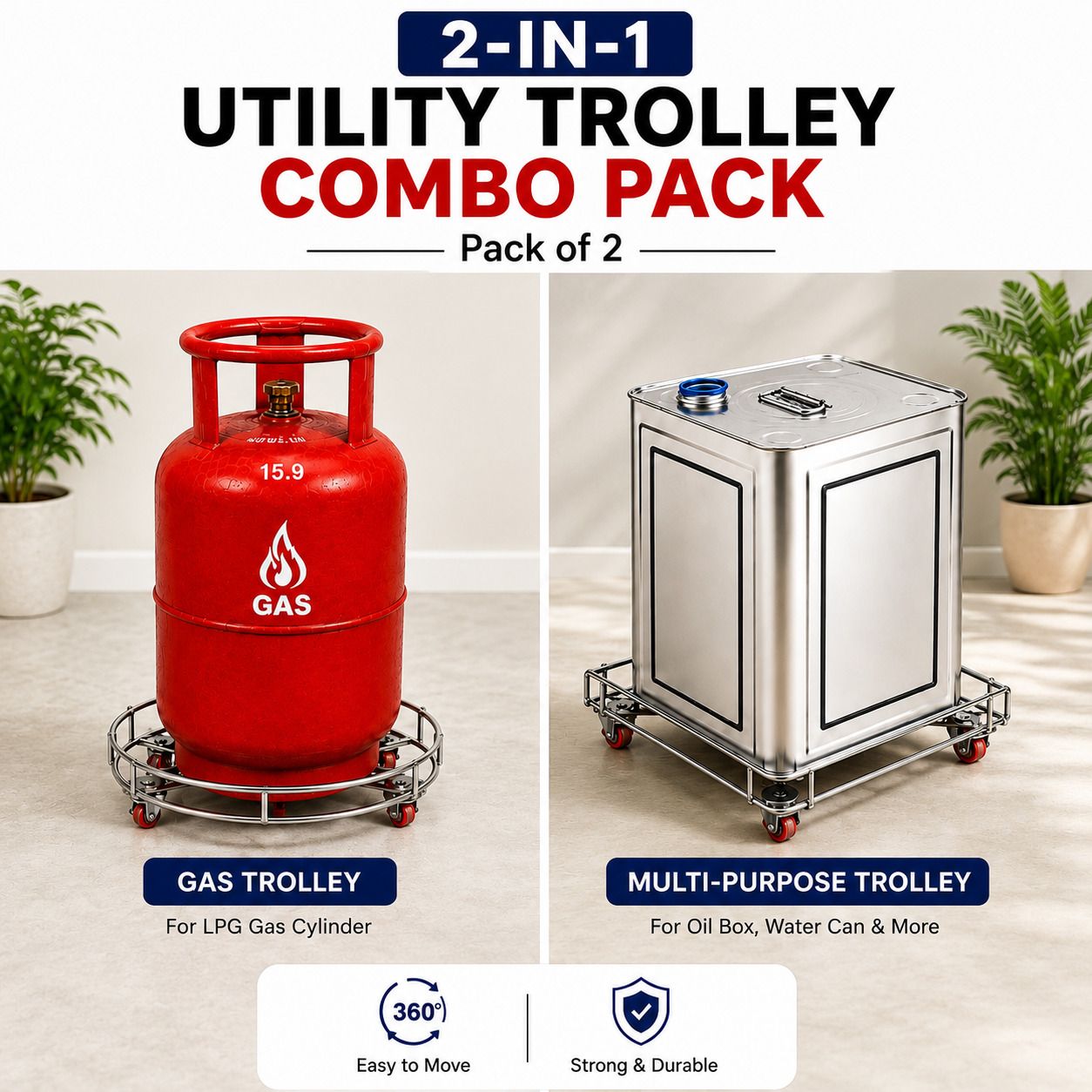 dhruveer Stainless Steel Utility Trolley with Wheels for Kitchen Gas Cylinder Stand Stainless Steel Kitchen Trolley-picture-42