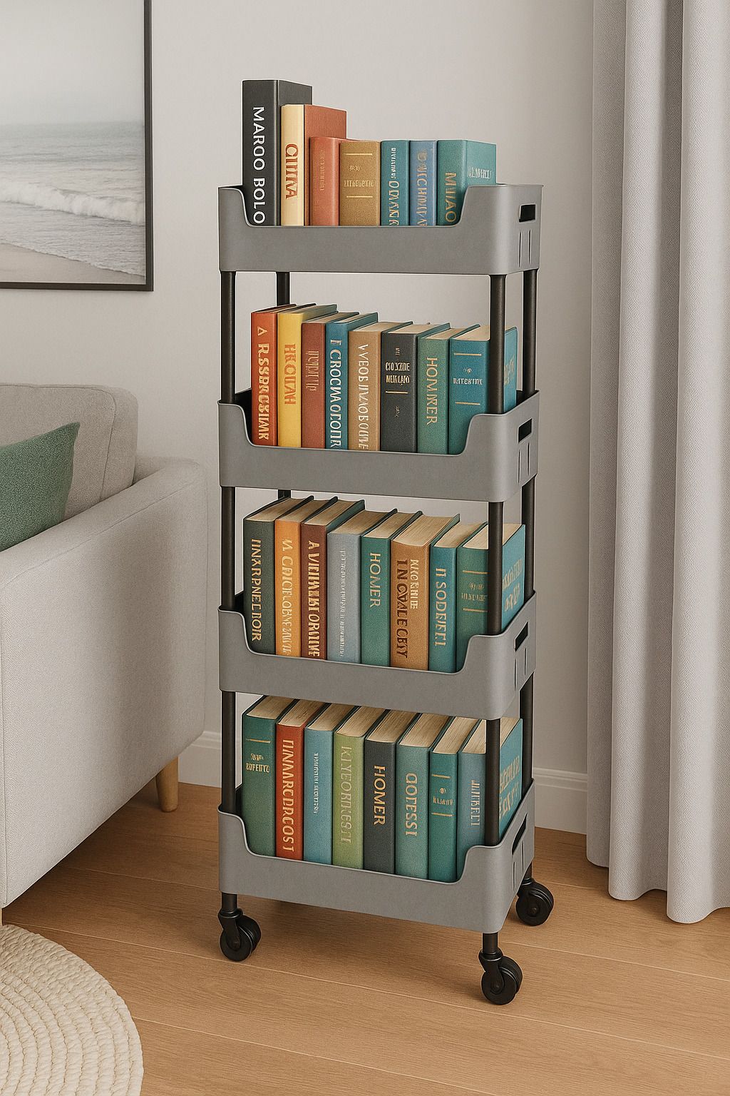 Multi-Purpose Plastic Storage Organizer 4-Tier Rack with Wheel Bathroom & Office Plastic Kitchen Trolley