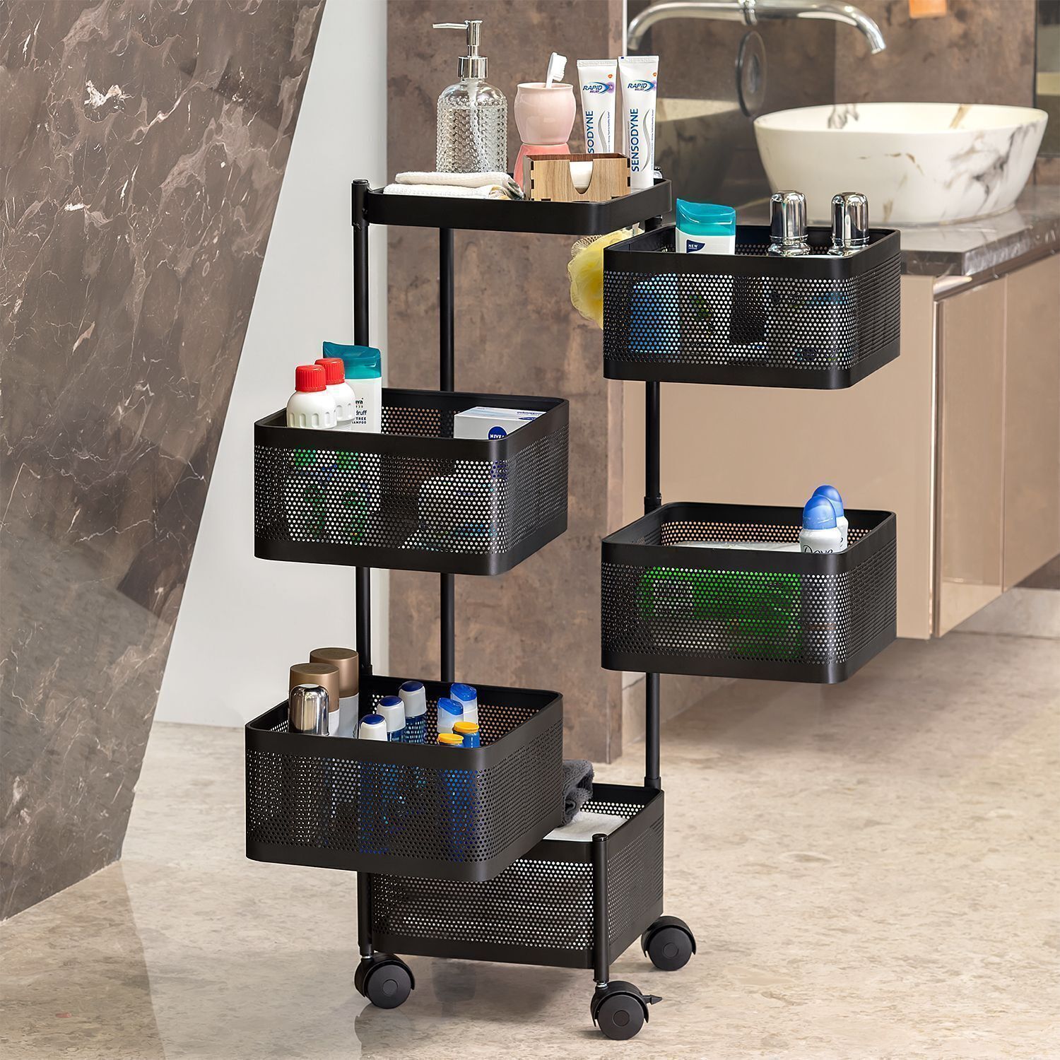 unique international 5 Layer Kitchen Trolley Storage Rack Square Design Fruits & Vegetable Basket Iron Kitchen Trolley-picture-11