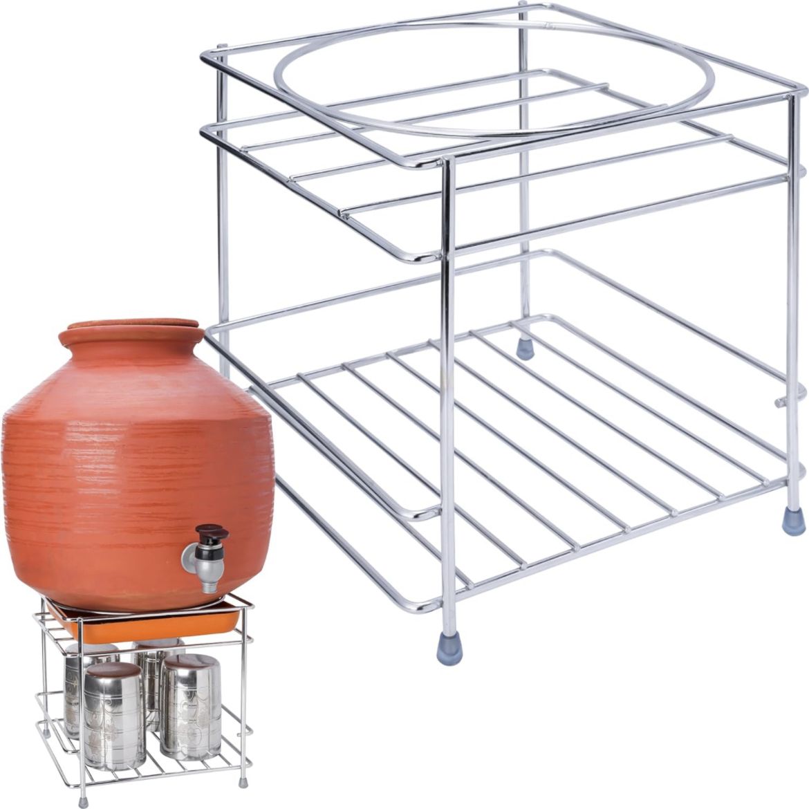 Prerna Matka Stand Water Pot with plastic tray| Pot Stand for water Matka Stand Stainless Steel Kitchen Trolley-image-11