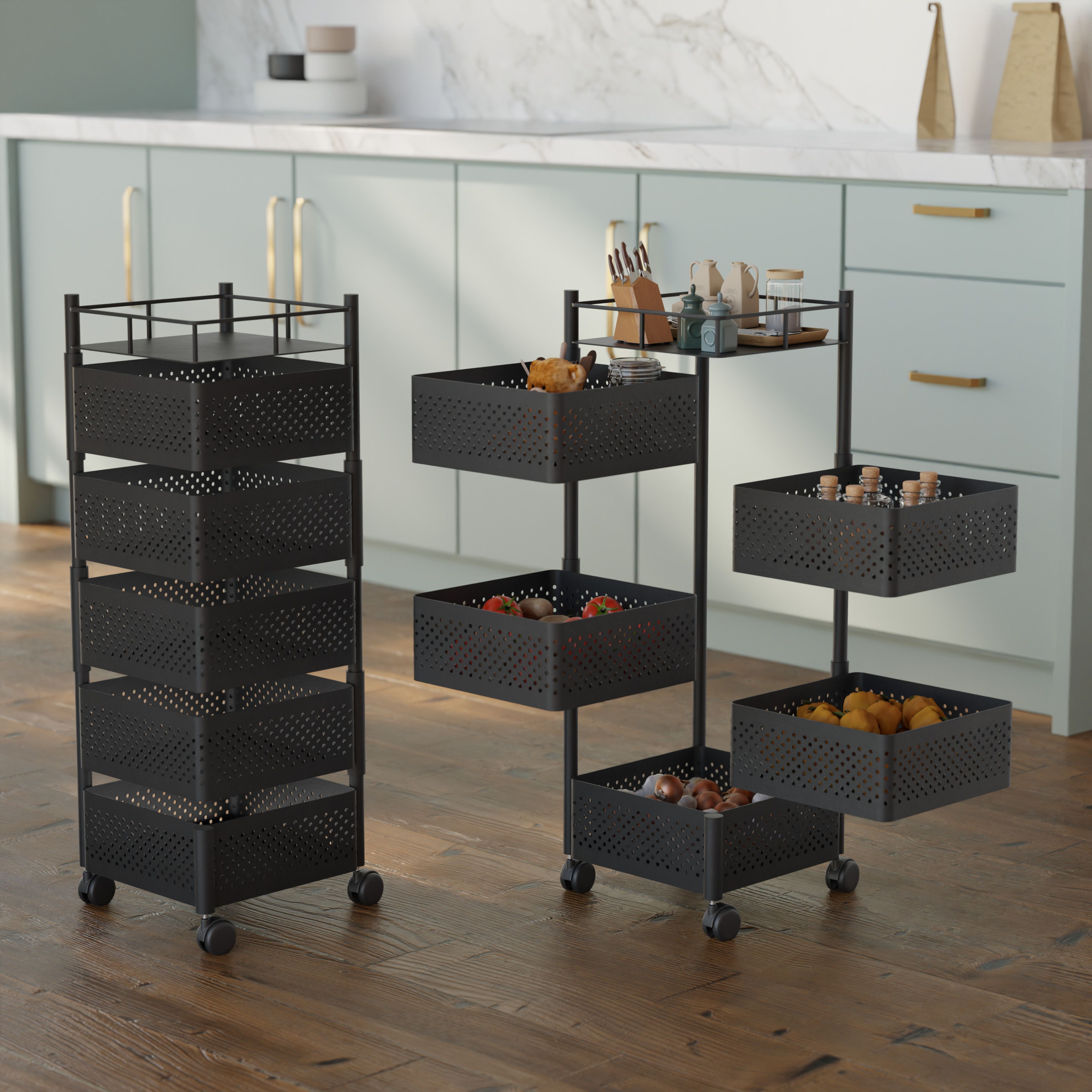 NEXANEST 5 Tier Kitchen Accessories Rack | Vegetable Stand/Kitchen Organizers Steel Kitchen Trolley-image-34