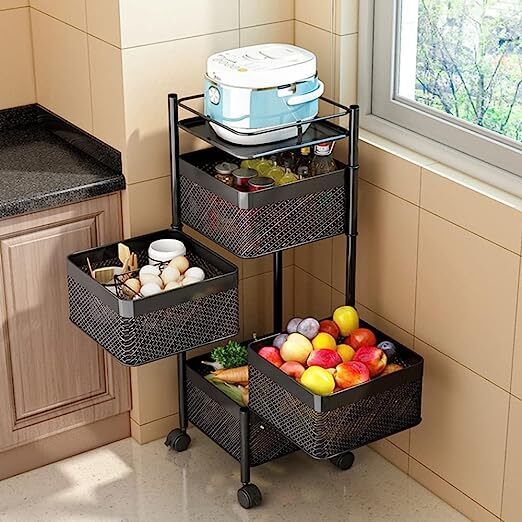 gami store 4 Layer 360 Degree Rotating Trolley Black Iron Kitchen Trolley-picture-12
